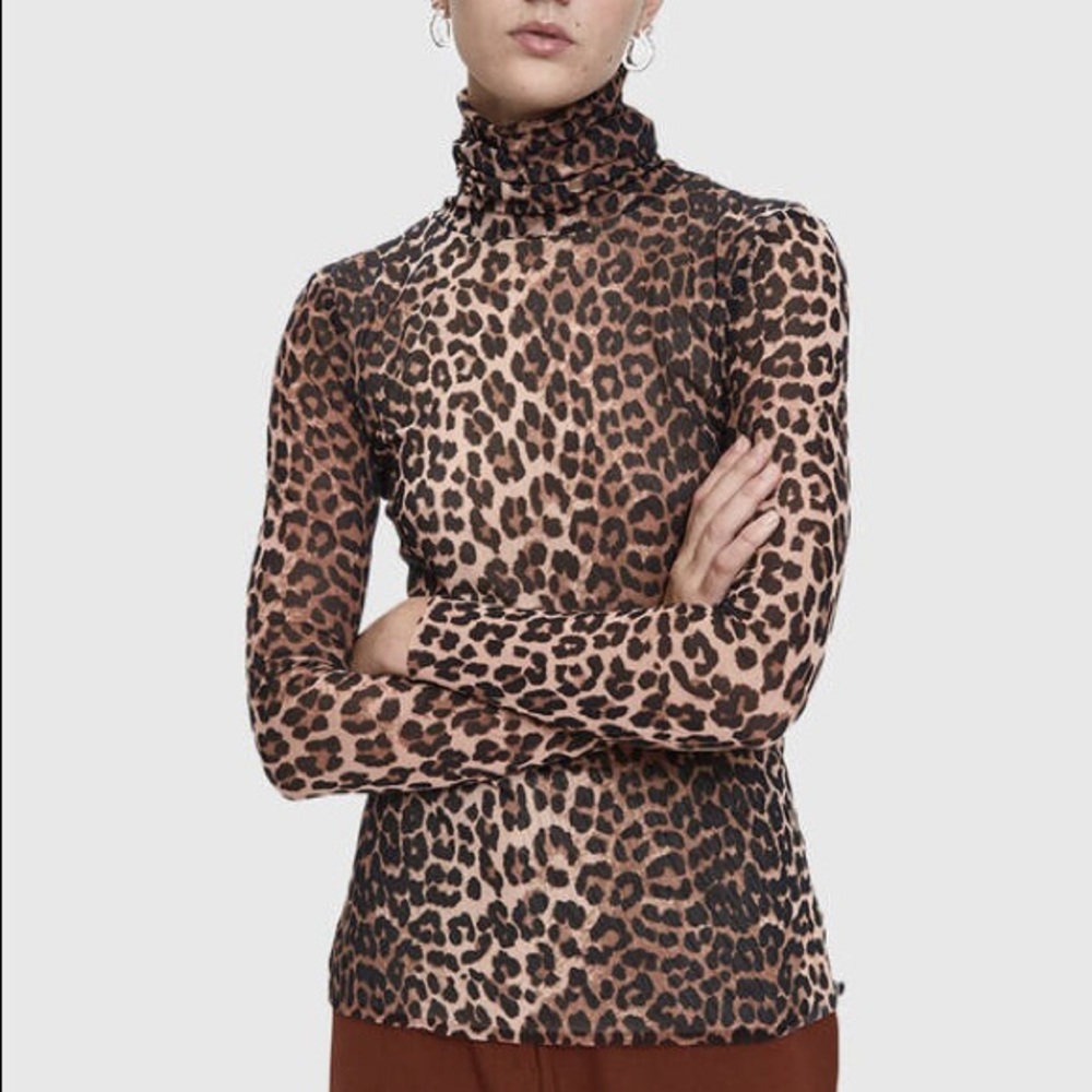 GANNI ROLL NECK LEOPARD